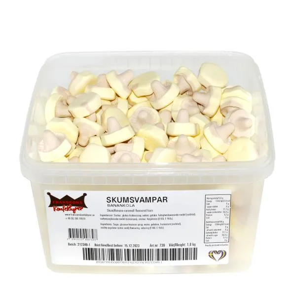Franssons Banane Karamell Schaumzucker Pilze 1Kg Franssons Banane Karamell Schaumzucker Pilze 1Kg
